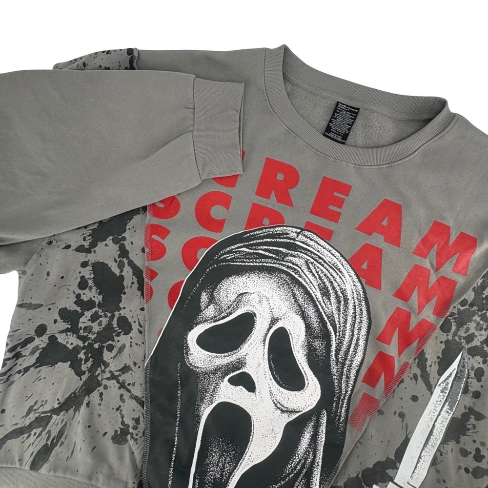 Ghostface Scream Sweatshirt Mens 2XL Gray Deconstructed Graphic Horror Pullover